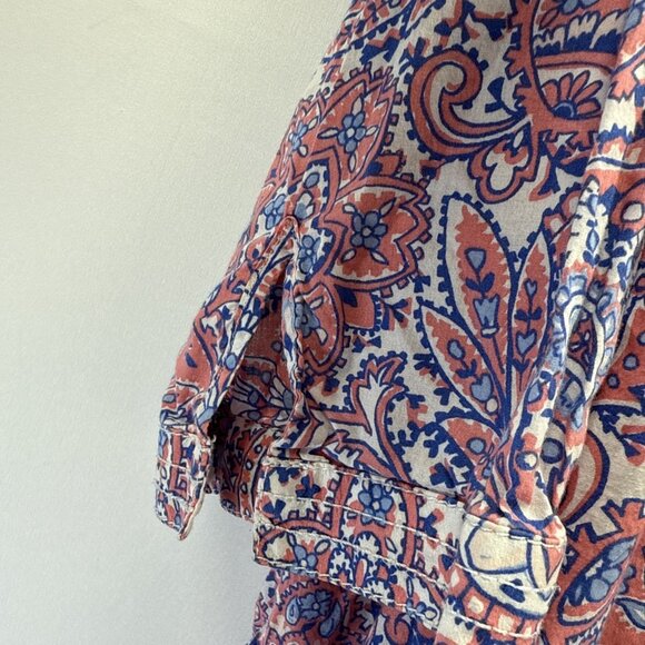 Talbots Women's Top Plus 1X Paisley Pink Blue Popover 3/4 Sleeves Cotton Light - Picture 4 of 9